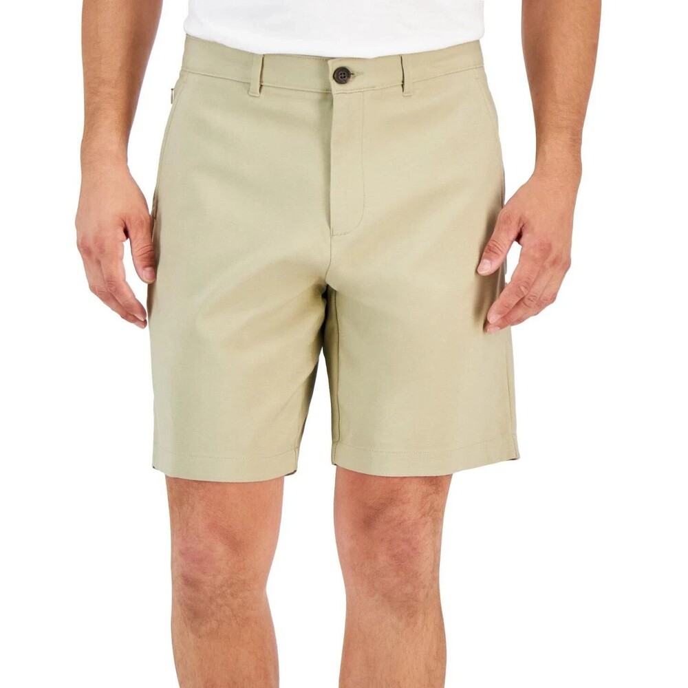 Alfani Men's Chino Tech Shorts Twill 9" Stretch Moisture Wicking Khaki Beige 40